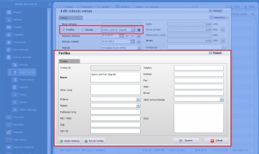 Unos tvrtke na samom računu u softCRM aplikaciji