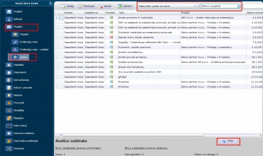 Filtriranje zadataka u aplikaciji softCRM