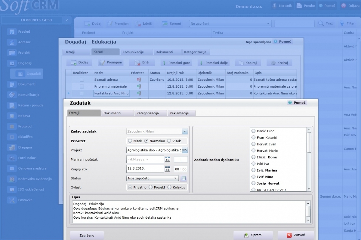 Dodjelivanje zadataka unutar softCRM rješenja