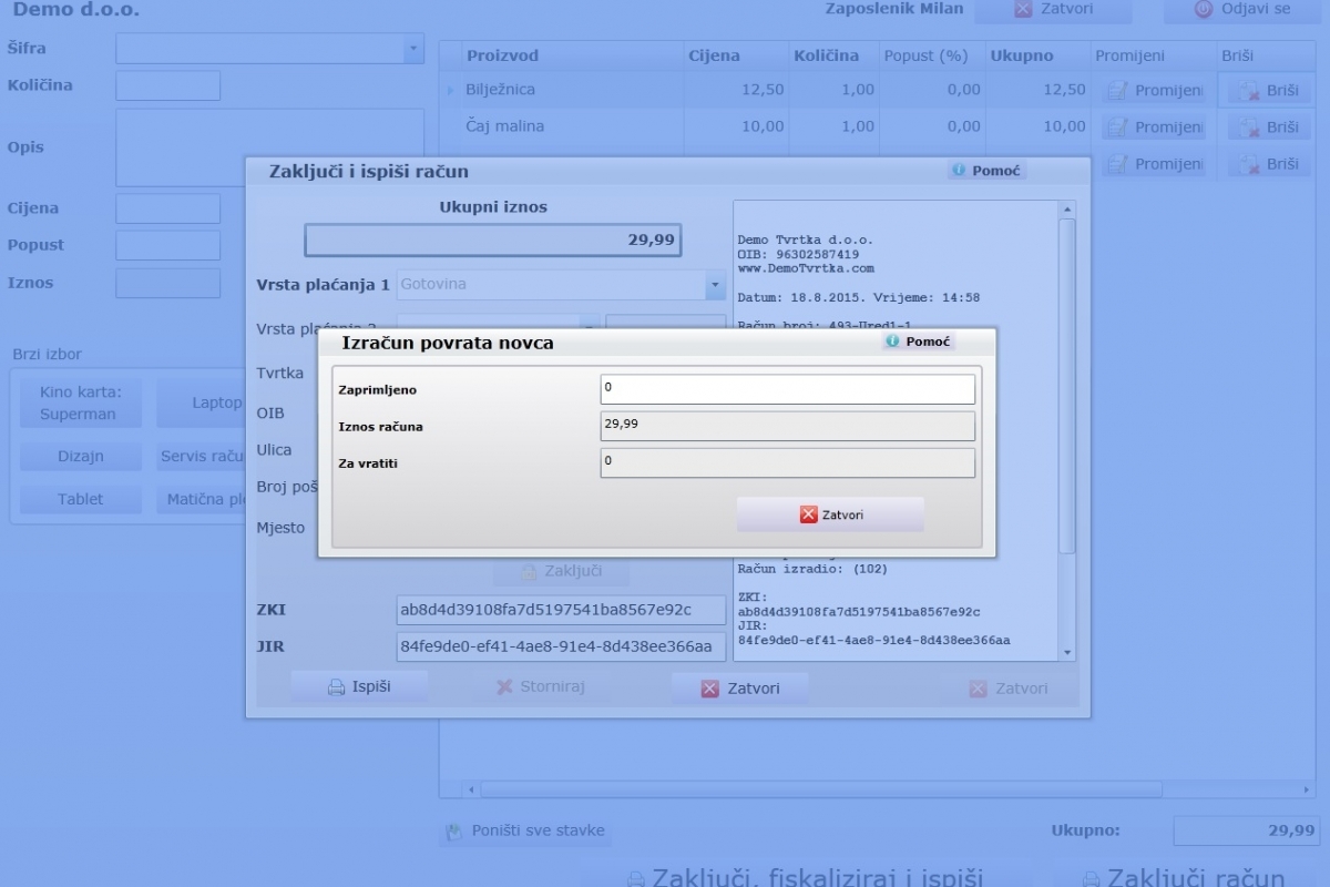 Fiskalizacija računa kroz softCRM aplikaciju je u skladu sa zakonski propisima