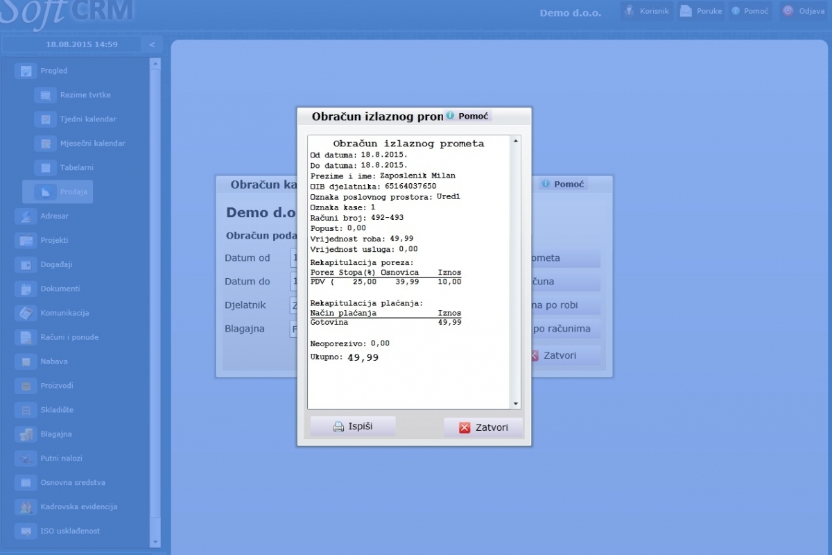 Obračun izlaznog prometa u online softCRM aplikaciji