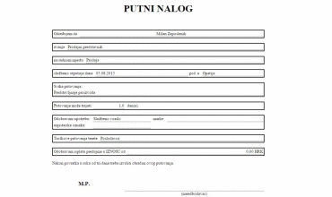 Ispis putnog naloga (putni nalog obrazac)