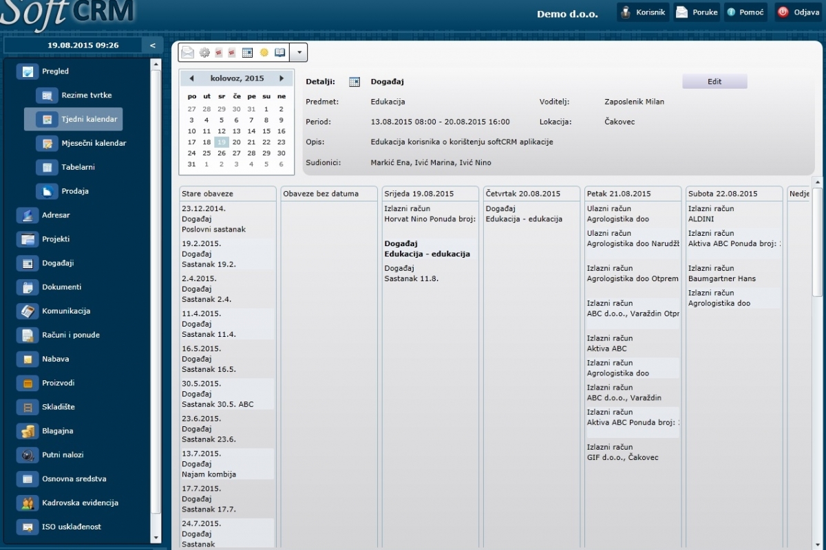 Tjedni pregled obaveza kroz softCRM aplikaciju za kompletno vođenje poslovanja